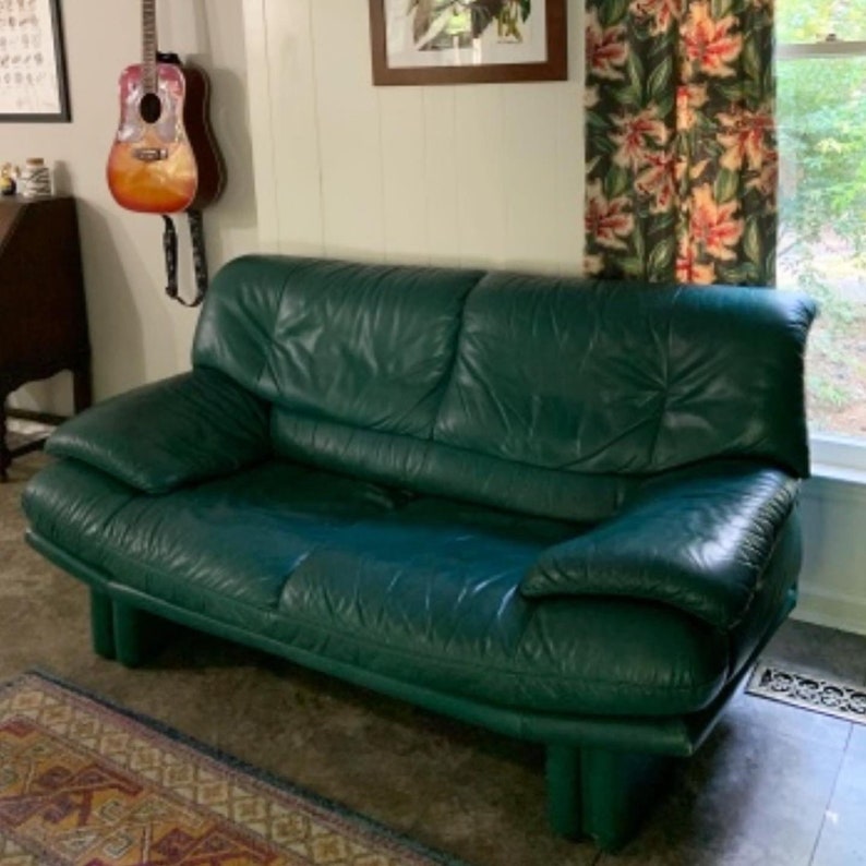 Awesome Postmodern Natuzzi Hunter Green Italian Leather Etsy