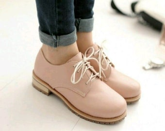 Women's Shoes, Women's Leather Shoes, Lace Up Oxfords Shoes, Women Flat Shoes, Handmade 100% Leather
