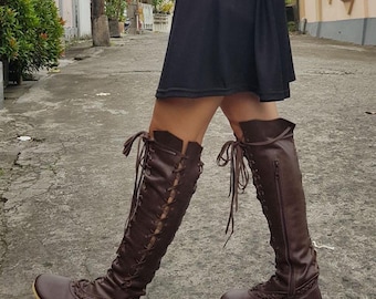 Women knee high Boots | Barefoot Women Boot | Brown Leather Boot | lace-up boots | Classic ladies boots | Crazy Classic Brown