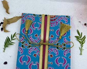 Printed Handmade paper Notebook, Handmade paper journal, with Bamboo and Doori Lock size 8.5x6.5