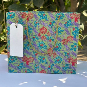 Printed Handmade Paper Carry Bag, Floral Premium Craft Paper Handmade Bags,  Handmade Bags, Handmade Orange&green Merigold Gift Bags 