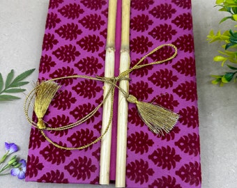 Handmade Velvet Paper Journal, Handmade paper notebook, Journal with Bamboo Stick Cover, size 8.5x6.5