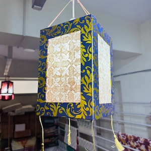 Handmade Paper Hanging Lamp Square Shape, Banana Paper Lamp image 2