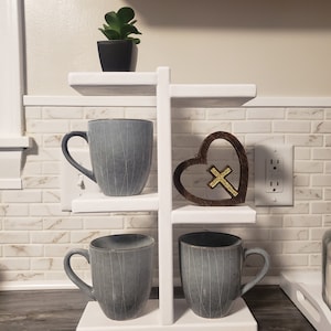 Wooden Mug Stand | Rustic Display Shelf | Tiered Cup Holder