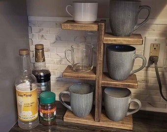 Support pour tasses en bois | Présentoir rustique | Porte-gobelet à plusieurs niveaux