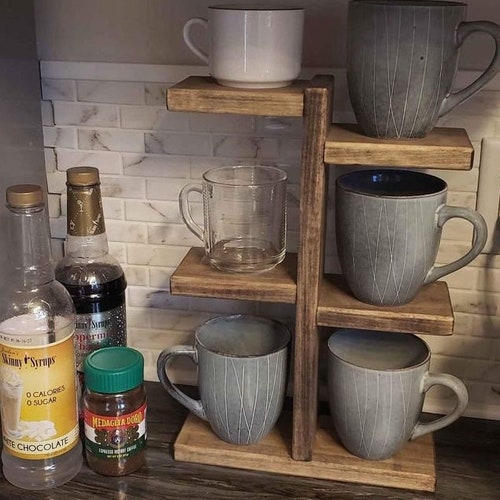 Wooden Mug Stand Rustic Display Shelf Tiered Cup Holder Etsy