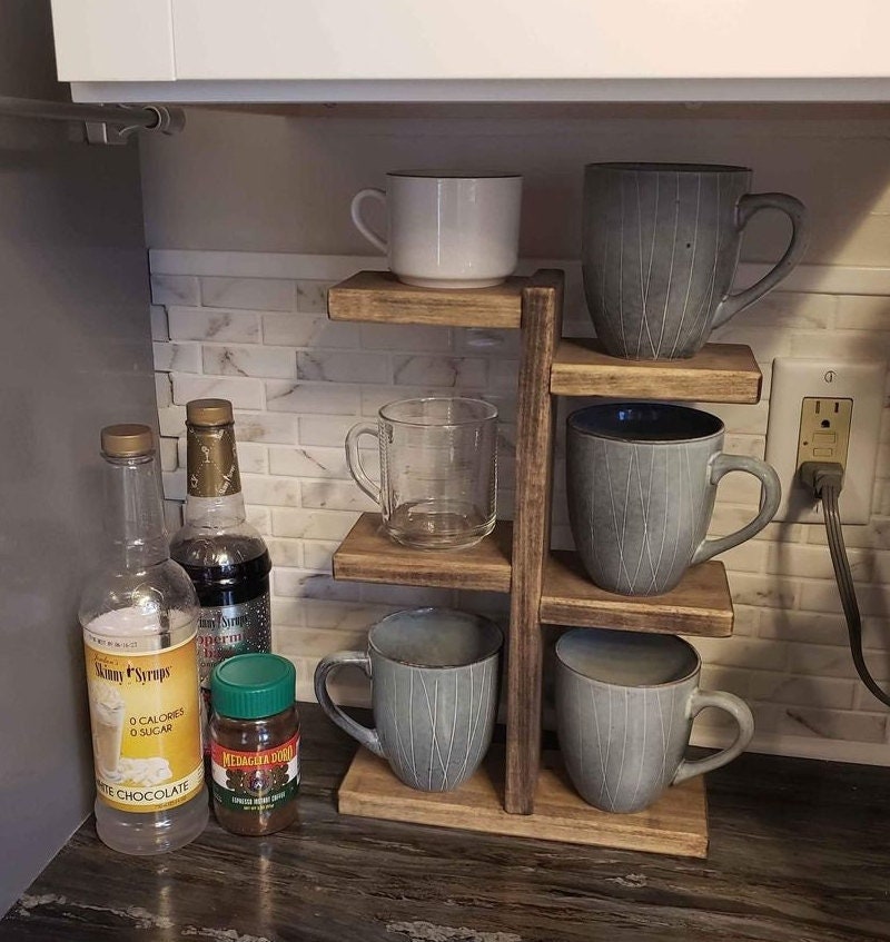 TRSPCWR Coffee Mug Rack with Storage Shelf, Rustic Wood Coffee Mug Holder  Wall Mounted with 16 Hooks, Coffee Cup Holder for Mugs Tea Cups Display and