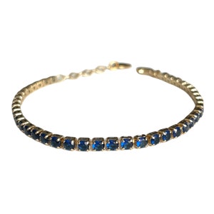 Tennis Bracelet, Gold plated Blue Tennis Bracelet, Cubic Zirconia