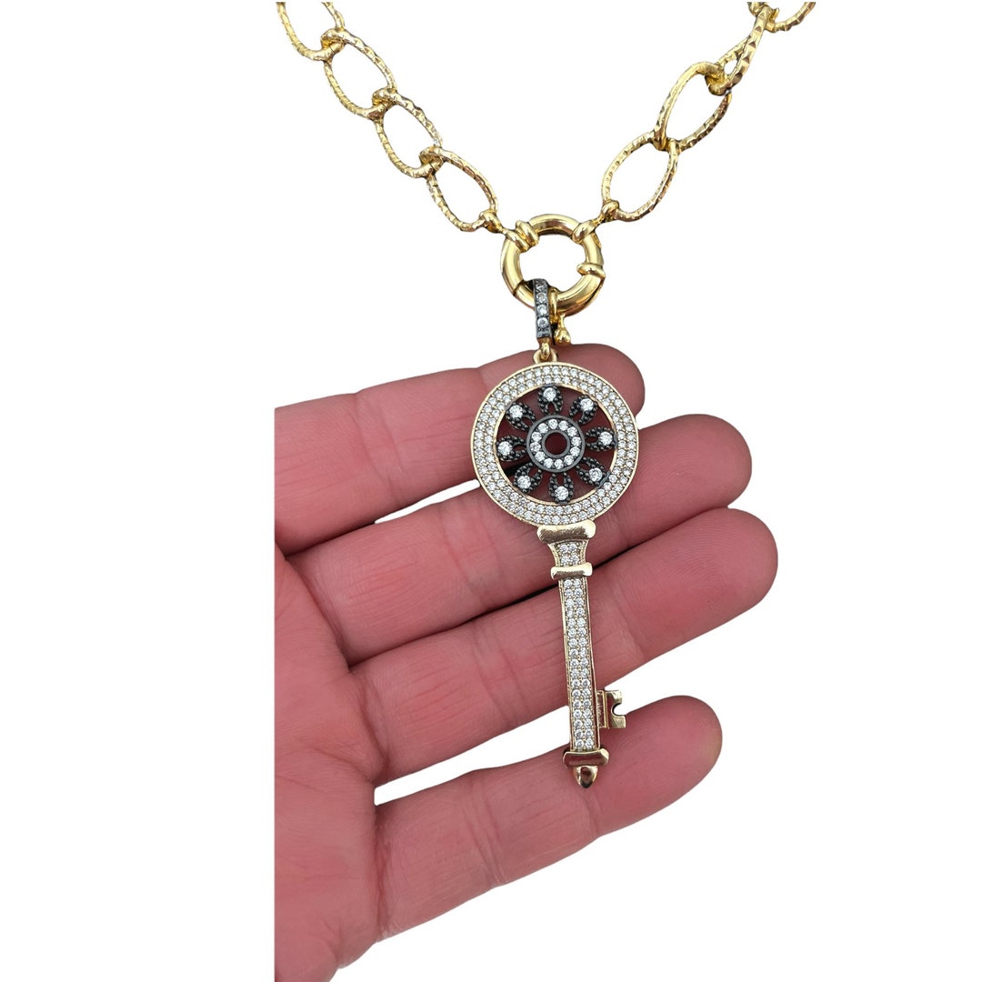 Key Chain Necklace 14K Gold Plated Zirconium Stone AAA Quality Necklace