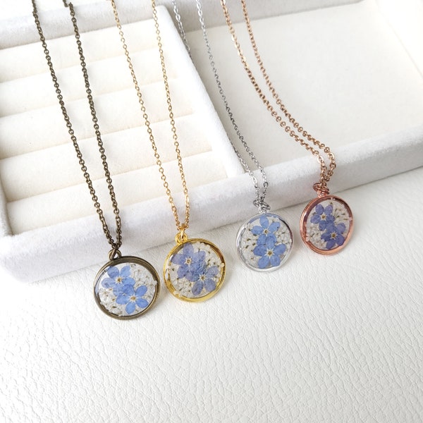 Forget Me Not Necklace, Pressed Flower Necklace, Dried Flower Jewelry, Miscarriage Necklace, Miscarriage Gift for Loss, Wildflower Necklace