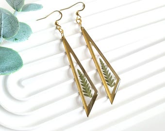 Pressed Fern Dangle Earrings Real Fern Resin Earrings Botanical Jewelry Nature Inspired Leaf Earrings Gift for Her Birthday Gift