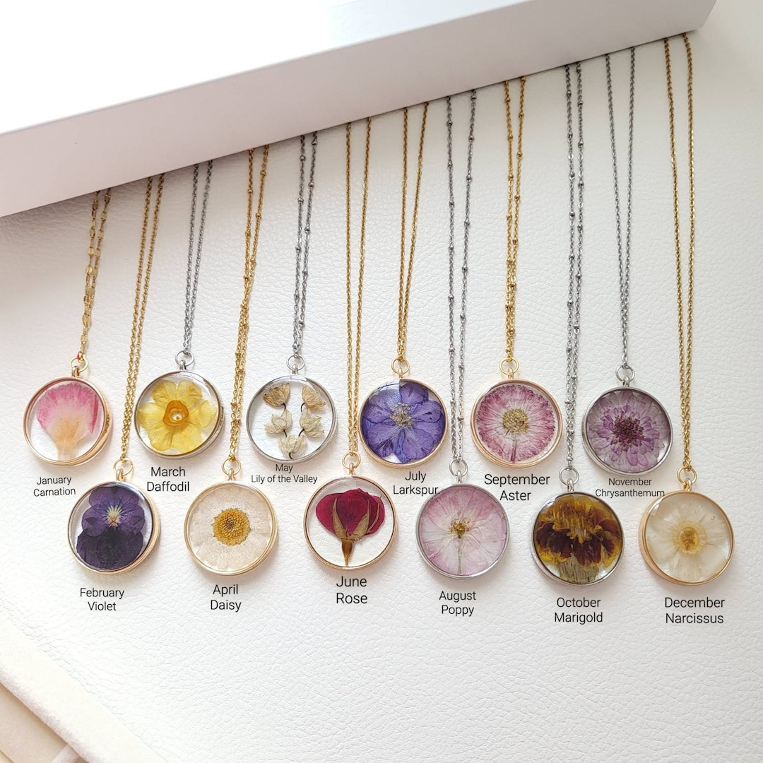 Buy Birth Month Flower Necklace: Handmade Pressed Flower Pendant Online in  India - Main Image