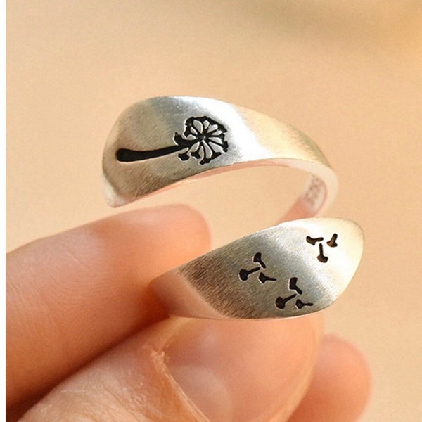 925 Silver Plated Dandelion flower design adjustable ring