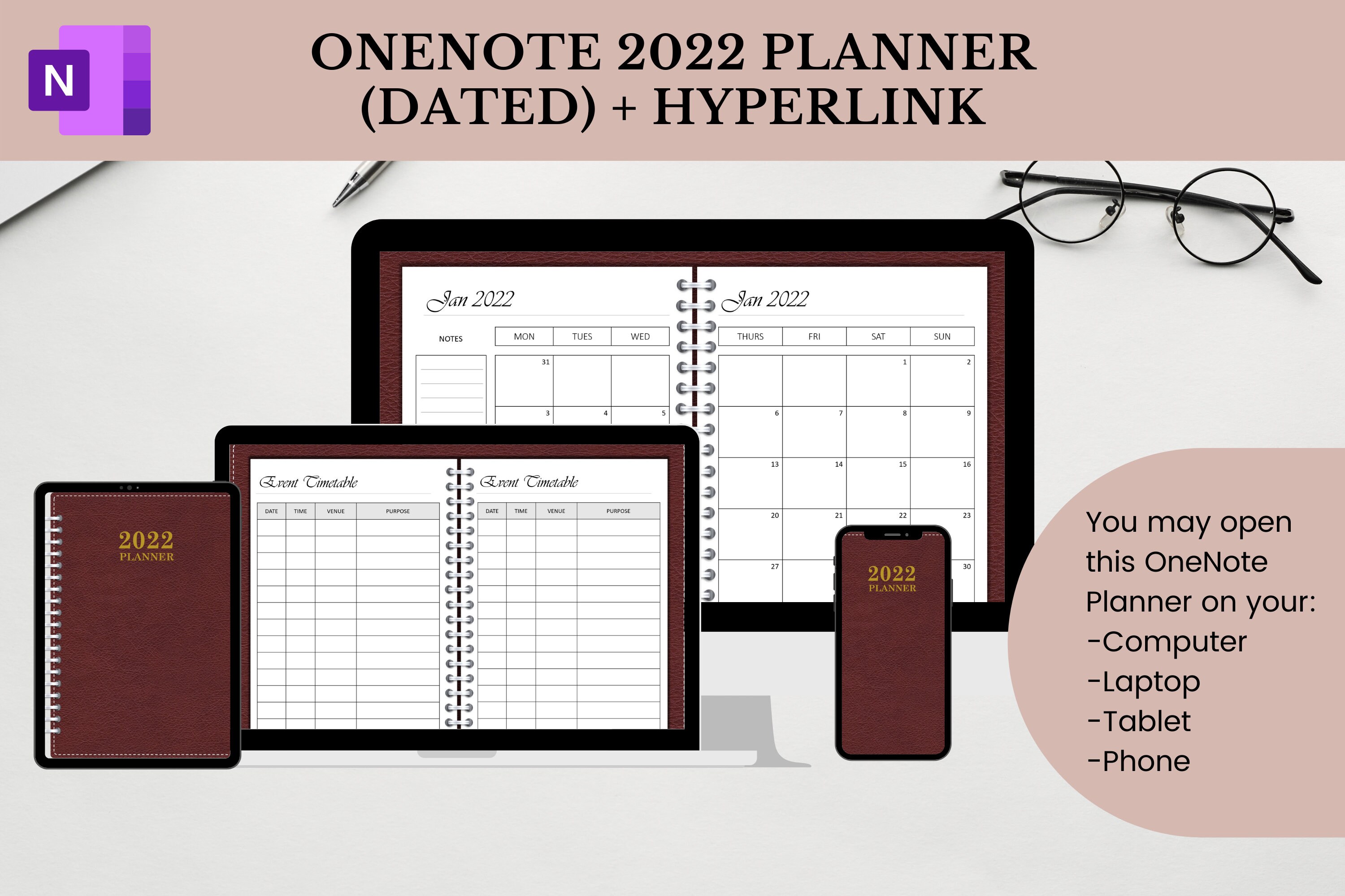 Onenote 2022 Planner (DATED), HYPERLINKED One Note Planner, Onenote ...