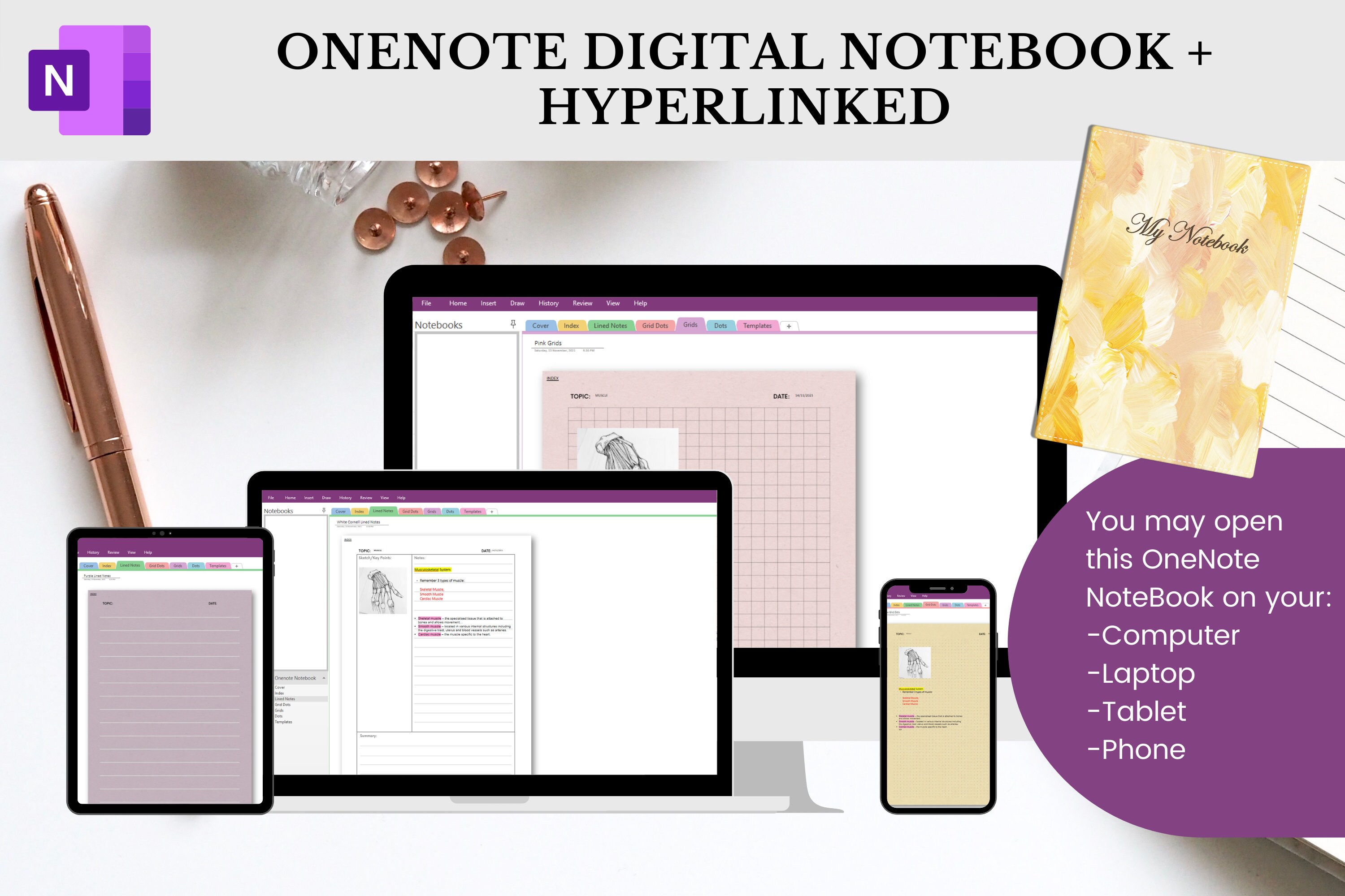 Onenote Digital Notebook Hyperlinked 32 Paper Templates Etsy Australia