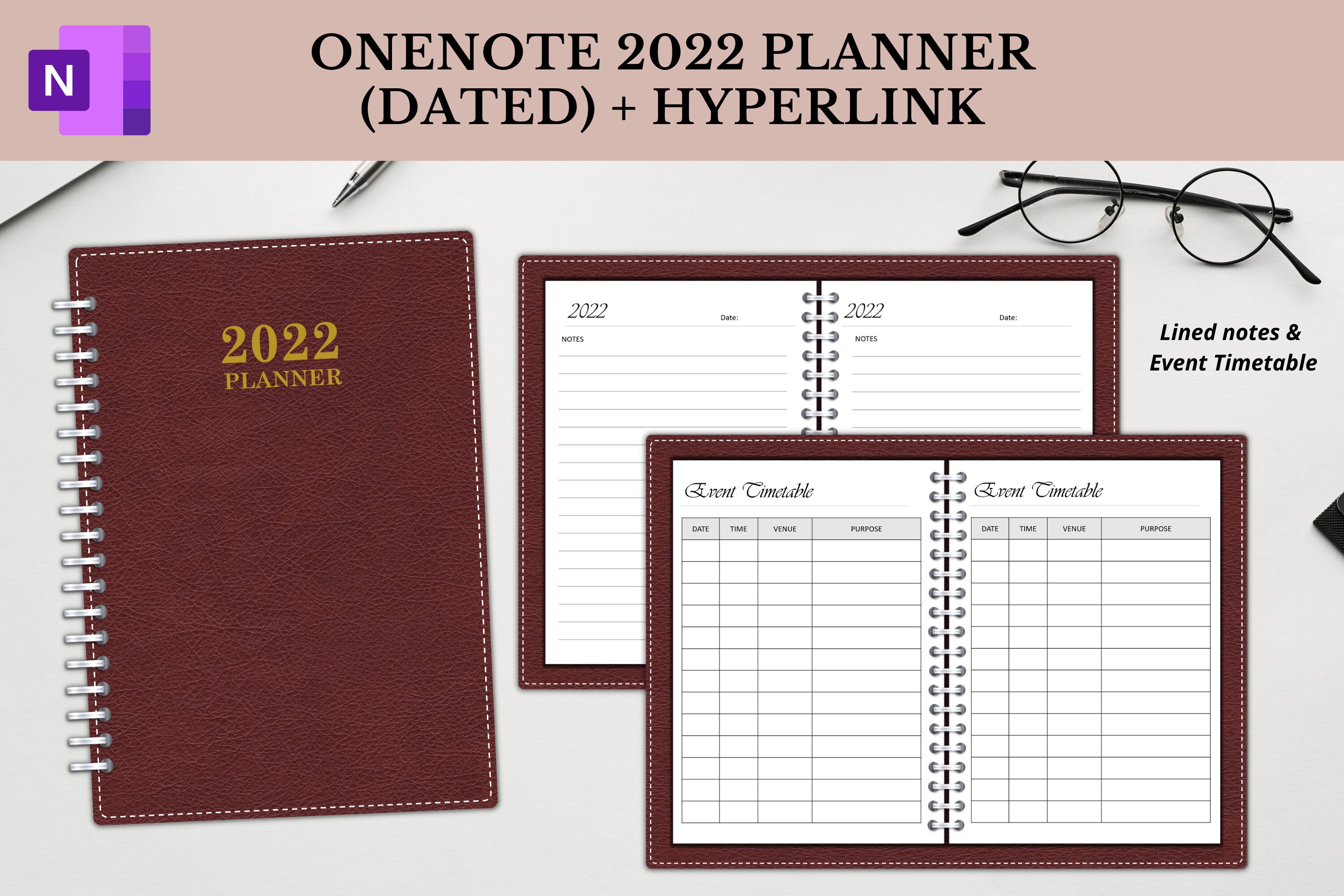 Onenote 2022 Planner (DATED), HYPERLINKED One Note Planner, Onenote ...