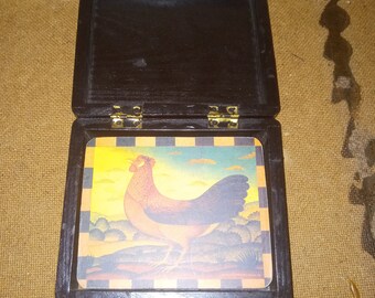 Vintage 70s Rooster Coasters with Case