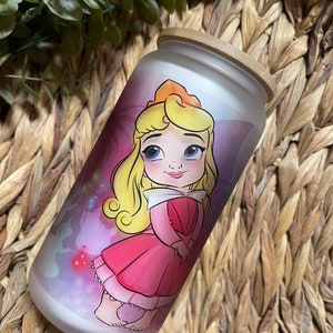 Aurora glass can, sleeping beauty, Disney Princess glass can