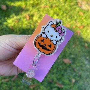 Pumpkin kitty, pumpkin, kitty badge reel, badge reels, Halloween, spooky badge reel
