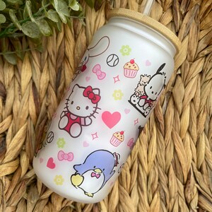 Kitty and friends glass can, Libbey glass can, custom glass cans