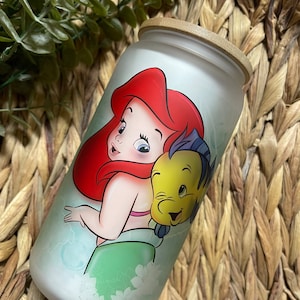 Little mermaid glass can, under the sea, custom glass can, Princess glass can, Ariel glass can