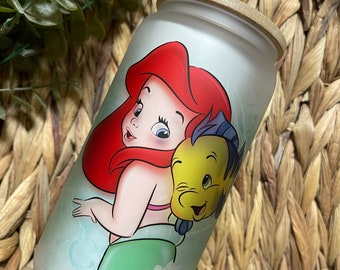Little mermaid glass can, under the sea, custom glass can, Princess glass can, Ariel glass can
