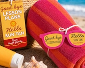 Teacher Summer Gift Tags, End of the School Year Goodbye Lesson Plan Hello Sun Tan, Beach Towel, Sunscreen Sunglasses Teacher Gift Tag
