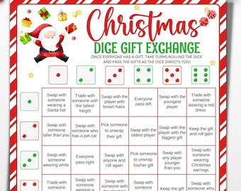 Juego de intercambio de regalos navideños "Roll The Dice", juego de dados "White Elephant", juego de dados para fiestas navideñas, juego de Navidad grupal