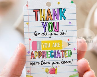 Teacher Appreciation Gift Tags, Thank You Teacher Gift Tag Teacher Appreciation Week Gift Tags, School Party Favor Printable Label Template