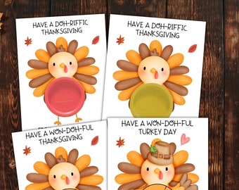 Kids Thanksgiving Play Dough Cards, Class Thanksgiving Favors Tags, Non Candy Treat, Printable Turkey Play Dough Party Favors, Kids Activity
