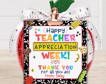 Teacher Appreciation Gift Tags Cute Thank You Teacher Gift Tag, Happy Teacher Appreciation Week Tag, Notebook Theme Sweet Treat Supplies Tag