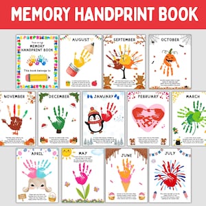 Handprint Memory Book, Monthly Handprint Book For Kids, Printable Handprint Keepsake, Kindergarten Pre K Preschool Craft Handprint Calendar