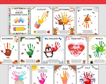 Handprint Memory Book, Monthly Handprint Book For Kids, Printable Handprint Keepsake, Kindergarten Pre K Preschool Craft Handprint Calendar