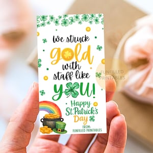 St. Patrick's Day Staff Appreciation Tags, We Struck Gold Printable, Office Employee/ Staff Gift Tags, Staff Recognition, Patrick's Day Tags