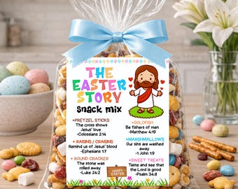 Easter Story Snack Mix Tag, Christian Easter Treat Bag Topper, Religious Easter Treat For Kids, Sunday School Treat, Easter Snack Mix Tag