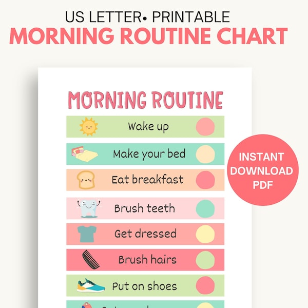 Morning Routine for Kids, Printable School Routine Chart For Kids, Get Ready For School, school morning schedule, Task Checklist PDF