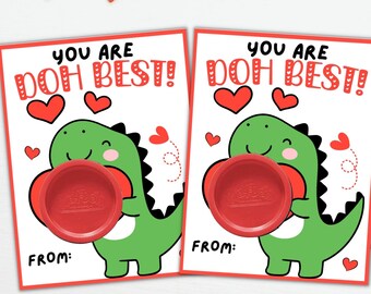 PlayDoh Valentines Card, Dinosaur Valentine Play Dough Holder, Kids Valentines Gift Tag, Preschool Classroom Valentines Non Candy Class Gift