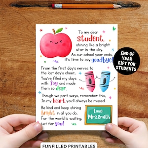 Lettre de fin d'année scolaire pour les étudiants, poème de remise des diplômes, cadeau de fin d'année du dernier jour d'école de l'enseignant