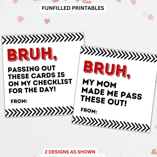 Bruh Boys Valentines Card, Funny Kids Valentines Cards, Preteen Tween Valentines, Classroom Valentines, Printable Valentines Card For Class