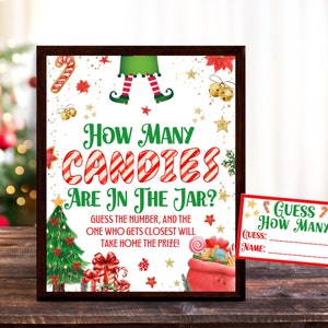 Christmas Candy Guessing Game Sign, Guess How Many Candies In A Jar Printable Christmas Games, Work Church Office Christmas Party Game