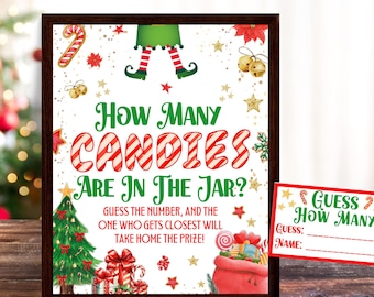 Christmas Candy Guessing Game Sign, Guess How Many Candies In A Jar Printable Christmas Games, Work Church Office Christmas Party Game