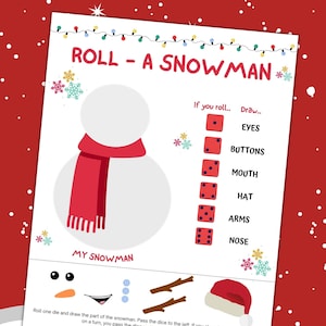 Roll A Snowman Game | Printable Christmas Game  For Kids | Winter Activity For Kids | Kids Christmas Party Game | Holiday Classroom Game