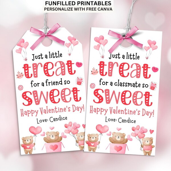 Classmate Valentines Treat Bags Tag, Kids Valentines Class Gift Tag, Classroom Valentines Tags, Friend Valentines, Any Candy Sweet Treat Tag