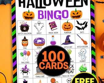 100 Halloween Bingo Cards, Halloween Game For Adults Kids Halloween Party Game, Halloween Classroom Party Game, Fun Halloween Group Activity