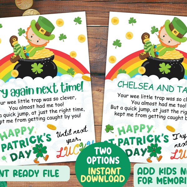 St Patricks Day Leprechaun Letter to child, Printable Leprechaun Letter, Leprechaun note from leprechaun trap, Catch a leprechaun game