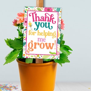 Étiquette de panneau imprimable Merci de m'avoir aidé à grandir, étiquette-cadeau de la semaine d'appréciation des enseignants, étiquette de plante enseignant étiquette cadeau de remerciement succulentes