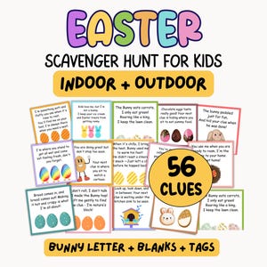 イースターの子供向けスカベンジャーハント、卵探しのヒント、屋内屋外イースターゲーム、イースターハントのヒント - ウサギの手紙、バスケットギフト、イースターアクティビティ