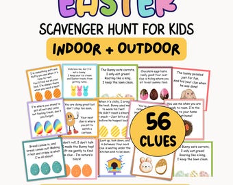 Chasse au trésor de Pâques pour les enfants, Indices de chasse de Pâques intérieurs et extérieurs, Jeu de Pâques, Indices de chasse aux œufs - Lettre de lapin, Cadeau de panier, Activités de Pâques
