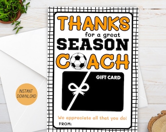 Soccer Thank You Gift, Soccer Coach Gift Card Holder Card Printable, Soccer Team Coach Appreciation Gift, Soccer Thank You Coach Gift