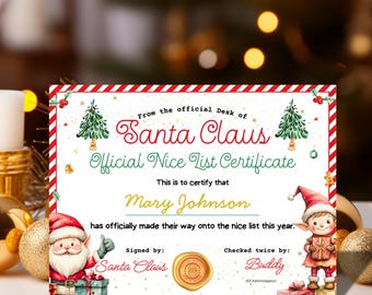 Santa Nice List Certificate Template, Editable Santa Certificate From Official North Pole Office, Christmas Morning Santa Printable For Kids